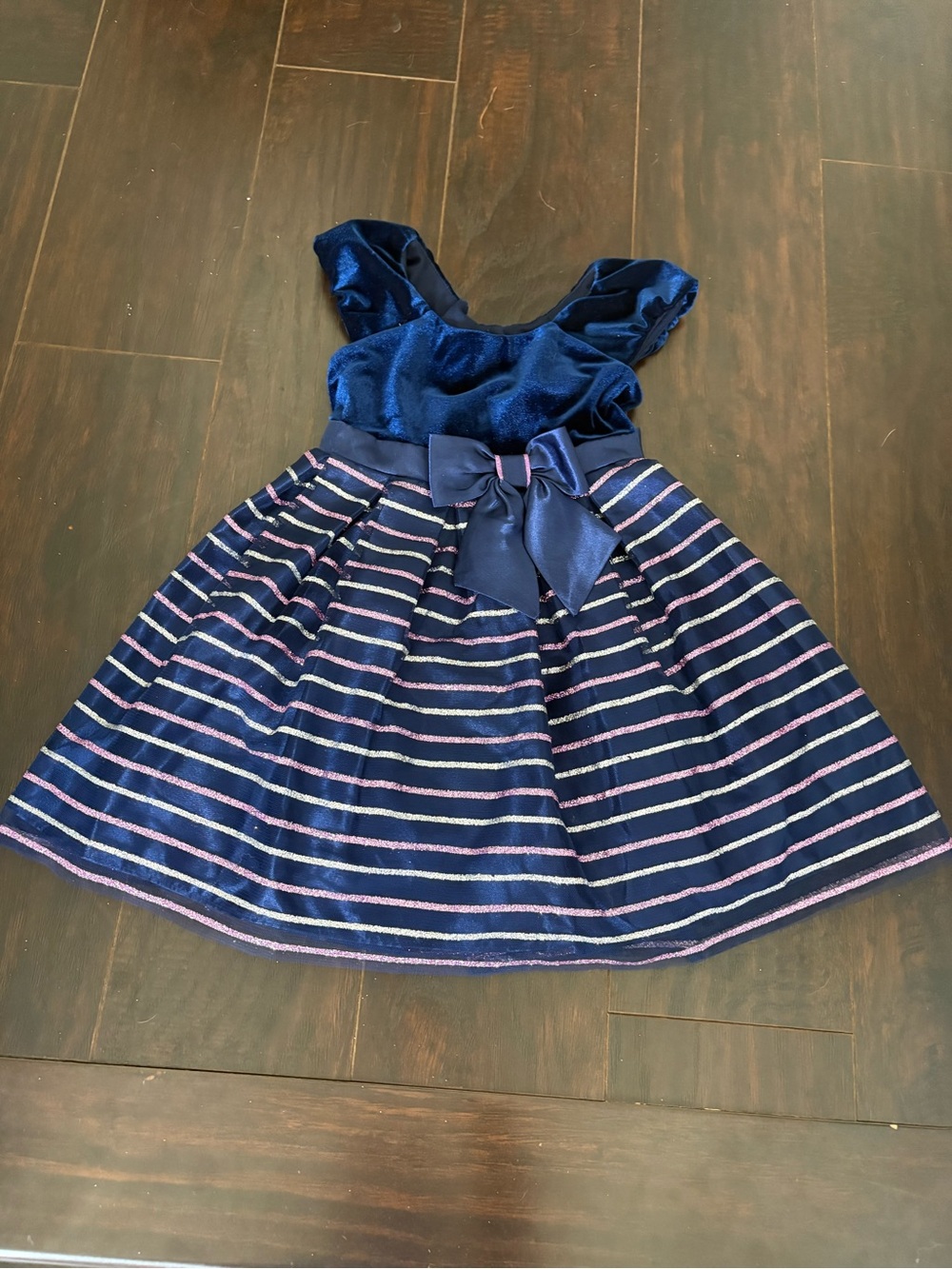 Jona Michelle Girls 3T Navy Velvet Metallic Stripe Party Dress